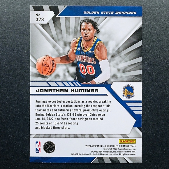 Jonathan Kuminga RC - 2021-22 Panini Chronicles XR #378 - Picture 2 of 2